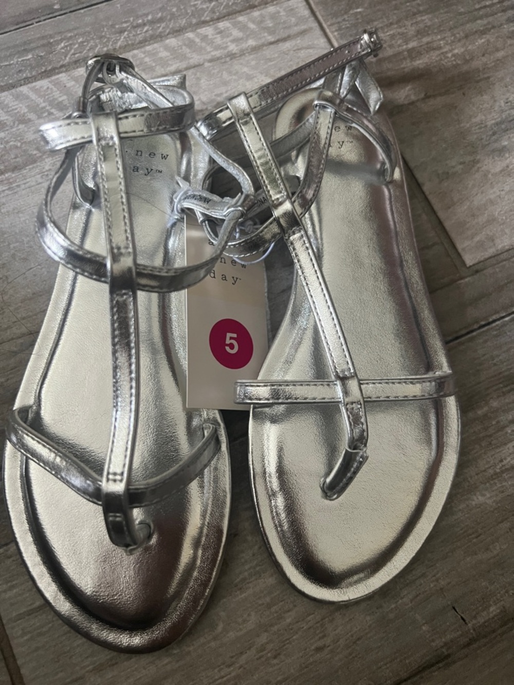 a new day Metallic Silver T-Strap Sandals